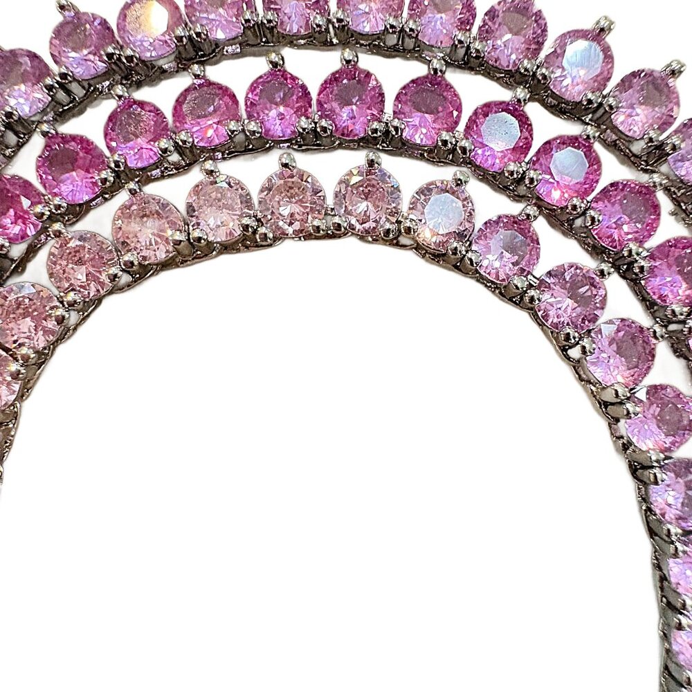 3mm Pink Simulated Sapphire Diamondette Ombré Tennis Necklace - Picture 5 of 10